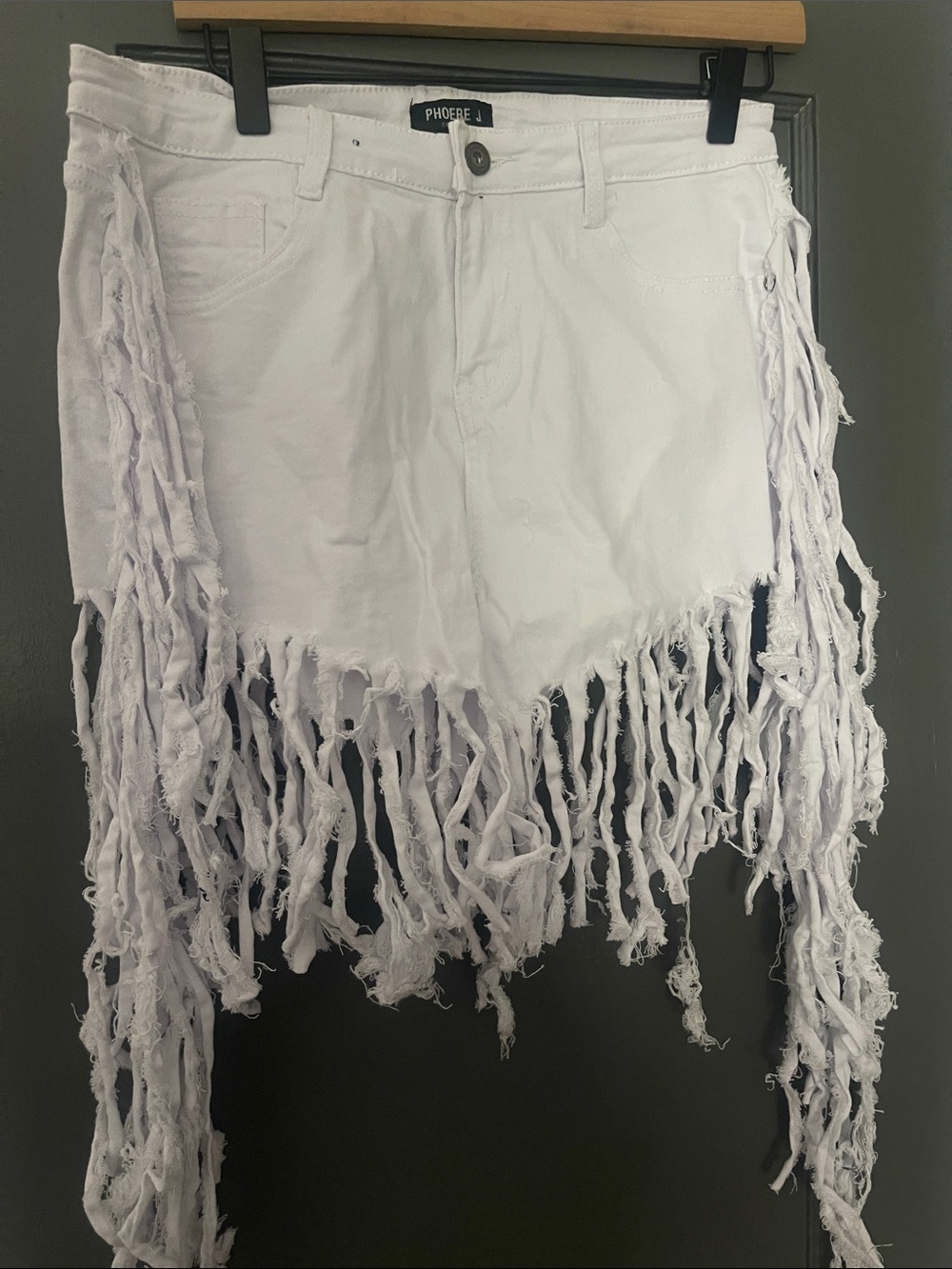 PHOEBE White Fringe Denim Mini Skirt